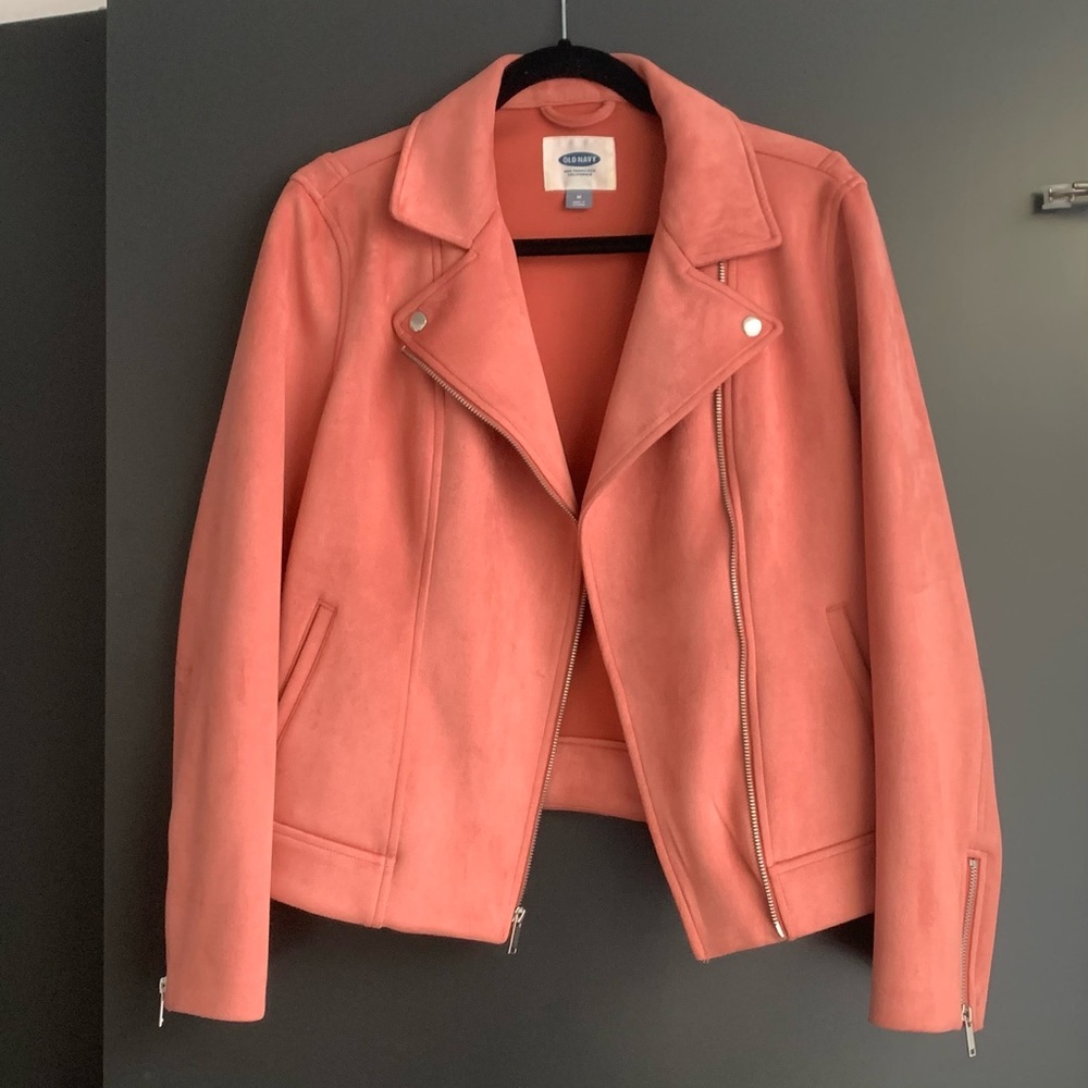 Pink / coral faux suede Old Navy moto jacket